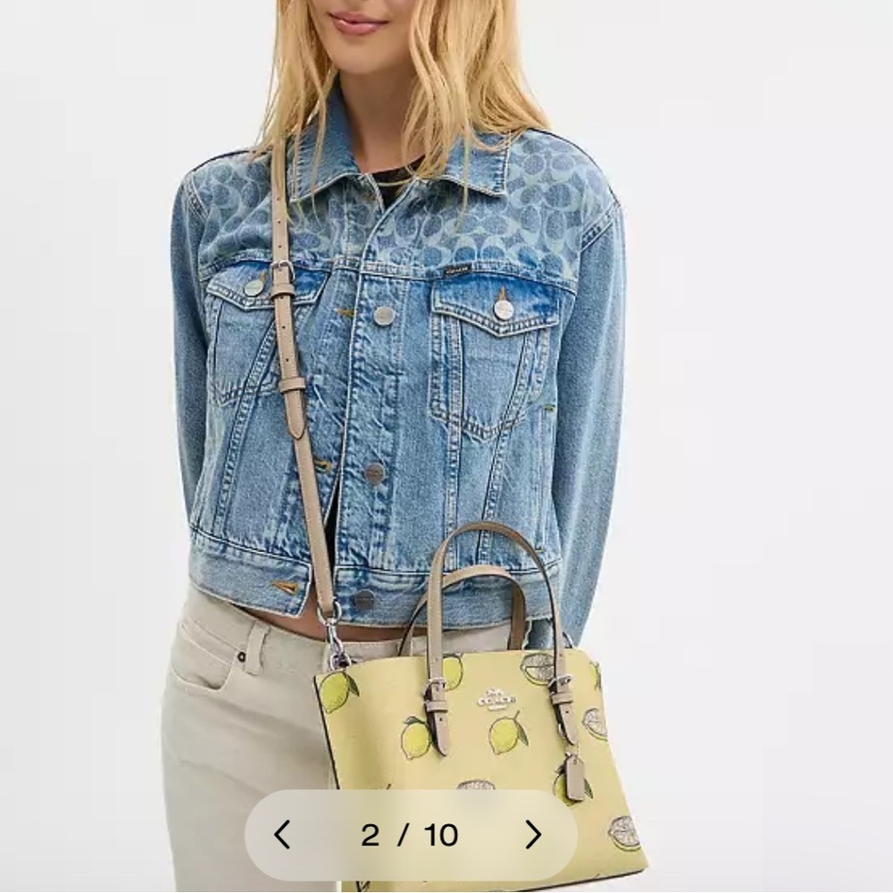 Coach Mollie Tote Bag 25 With Lemon Print Tote in Yellow and Tan - Picture 6 of 7